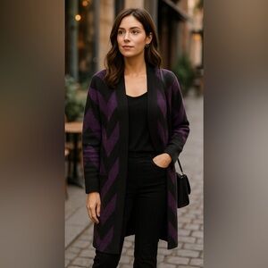 Vintage St. John Marie Gray Signature Label Petite Cardigan Chevron Knit 80s USA